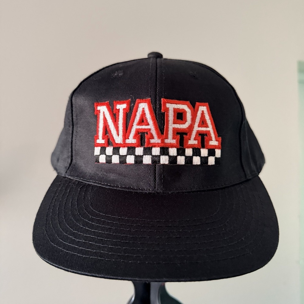 Vintage NAPA Racing Pit Crew Snapback Hat in Black Racing flags Cap NASCAR